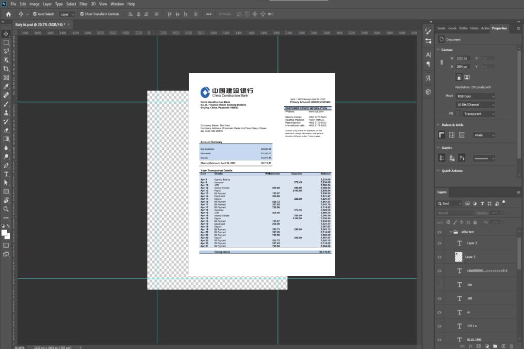 Modèle Word et PDF de relevé de compte professionnel de la banque China Construction template Modèle Word et PDF de relevé de compte professionnel de la banque China Construction template
